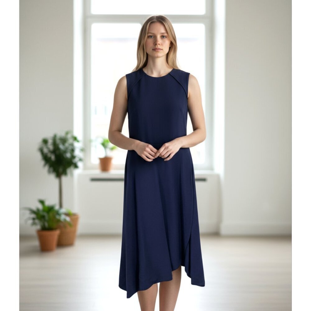 Ports 1961 Navy Blue Viscose Crepe Sleeveless Fit and Flare Dress Size 42